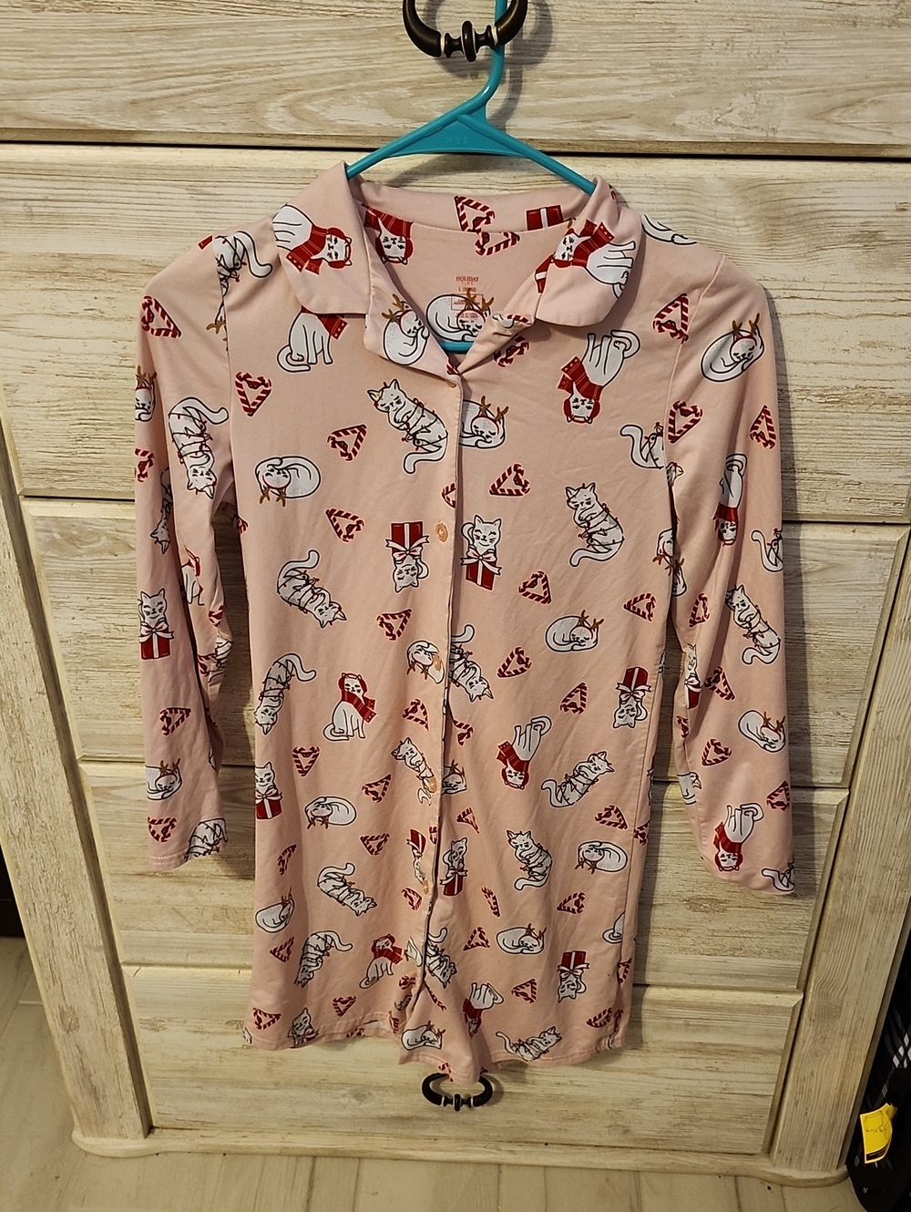 Holiday Time Pink Cat and Candy Cane Print Sleep Shirt